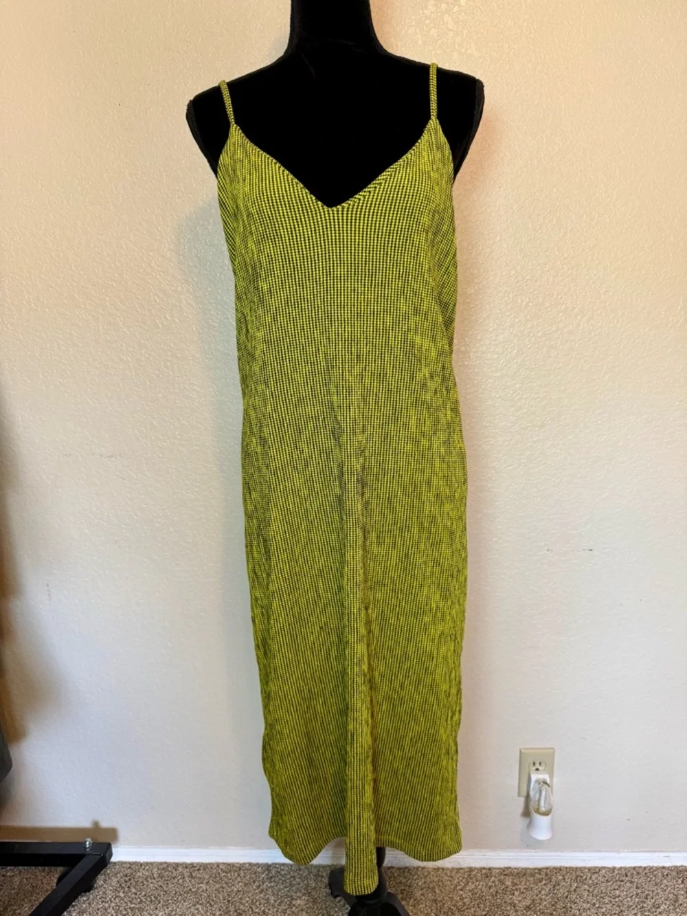 Zara Neon Gingham Checkered Y2K Slip Dress Yellow Black Medium